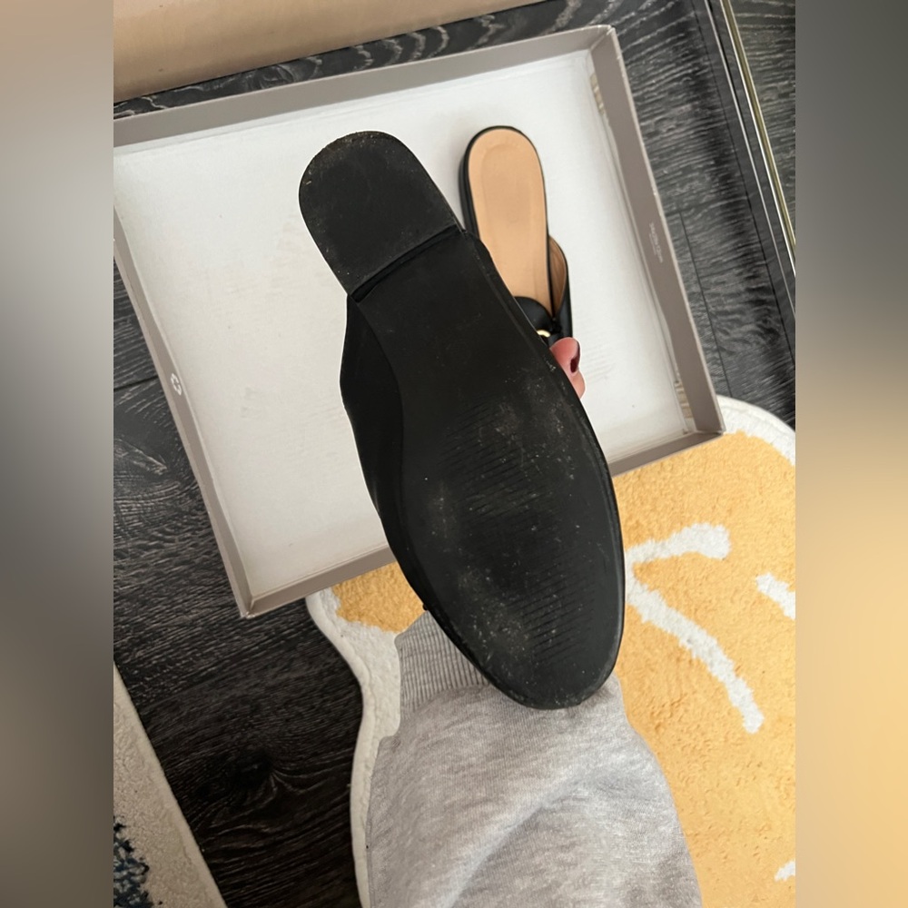 Black Loafer Slides With Patch Design - image 3